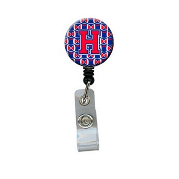 Carolines Treasures Letter H Football Harvard Crimson and Yale Blue Retractable Badge Reel CJ1076-HBR